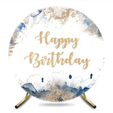 Aperturee - Aperturee Blue Marble Gold Glitter Happy Birthday Backdrop